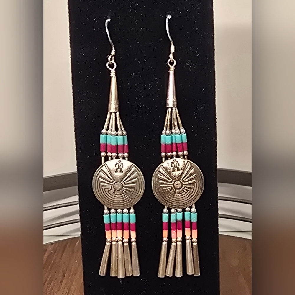 Colorful Anasazi Native American Beaded Dangle Earrings